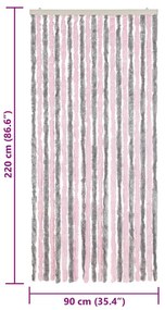 Cortina anti-insetos 90x220 cm chenille cinza-prateado e rosa