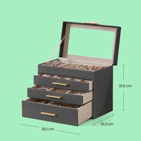 Caixa para joias com 4 níveis 15,3 x 25,1 x 21,5 cm cinzento-dourado