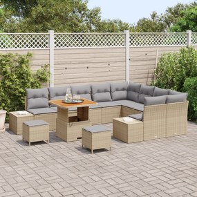Conjunto de Sofá de Jardim de 12 Peças com Almofadas em Bege Rattan Po