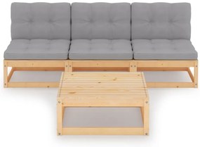 4 pcs conjunto lounge de jardim com almofadões pinho maciço
