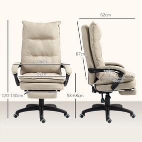 Cadeira de escritório com função de massagem, altura ajustável, encosto reclinável, apoio para os pés integrado e comando com fio, na cor bege