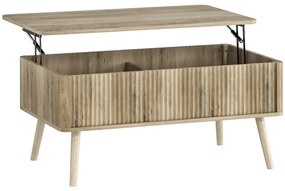 HOMCOM Mesa de Centro Elevatória com Compartimentos Ocultos de Armazenamento e Pés de Pinho 91x56x43 cm Carvalho | Aosom Portugal