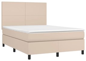 Cama box spring c/colchão/LED 140x190cm couro artif. cappuccino