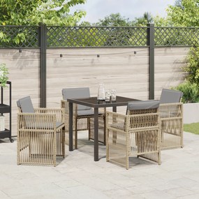 Conjunto de Jantar para Jardim vidaXL de 5 Peças com Almofadas Bege de