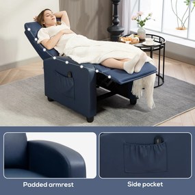 Poltrona de Massagem Reclinável com 2 Zonas de Massagem 8 Programas e 5 Níveis de Intensidade 68x88x98 cm Azul Escuro