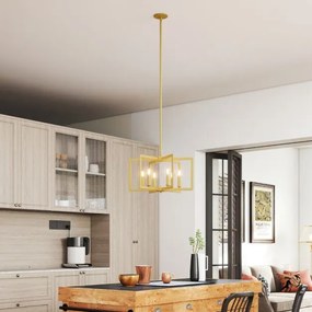 Candeeiro teto rústico de 6 luzes 54 x 54 x 67-157 cm com design geométrico, altura ajustável e metal industrial dourada