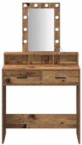 Mesa de Maquilhagem com Luzes LED - Estilo Madeira Vintage, 79x41x140