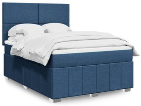 vidaXL Cama com molas/colchão 140x190 cm tecido azul