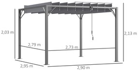 Pérgola 3x3 m para Jardim com Desenho de Lâminas Superiores Giratórias até 135° Proteção UV 50+ para Pátio Terraço Cinza