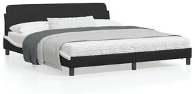 vidaXL Estrutura de cama c/ cabeceira couro artificial preto e branco