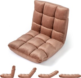 Cadeira de Chão Dobrável, 104 x 53 x 15 cm, Encosto Ajustável em 14 Posições, Castanho