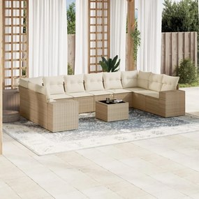11 pcs conjunto sofás de jardim c/ almofadões vime PE bege