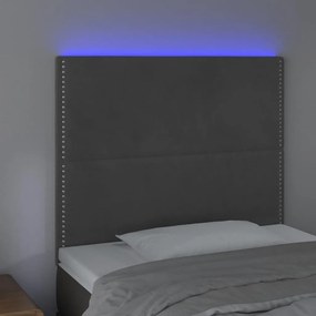 Cabeceira de cama c/ LED veludo 80x5x118/128 cm cinza-escuro