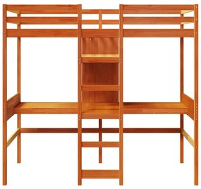 Cama alta sem colchão 90x190 cm pinho maciço castanho-mel