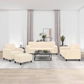 vidaXL 4 pcs conjunto sofás c/ almofadas/almofadões veludo cor creme