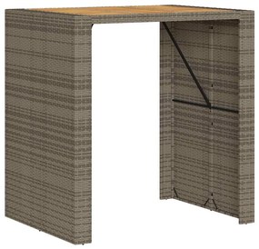 3 pcs conj. bar jardim sem almofadões vime PE/acácia cinzento