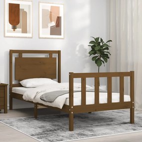 Estrutura cama cabeceira 90x190 cm madeira maciça castanho-mel
