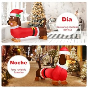 Cão insuflável natal de 160 cm autoinsuflável com lâmpadas internas Tecido de poliéster e soprador impermeável Adequado multicolorido