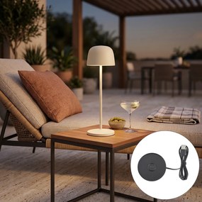 Candeeiro de mesa bege com LED recarregável com estação de carregamento IP65 - Raika