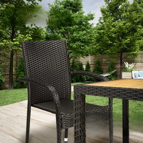 Conjunto de 4 Cadeiras jardim empilhável Comfort em Polyrattan Pretas