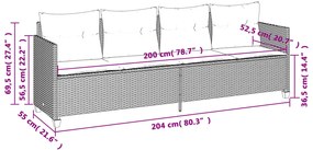 5 pcs conjunto sofás de jardim com almofadões vime PE preto