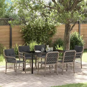vidaXL Conjunto de Jantar de Jardim com 7 Peças e Almofadas Cinza Claro em Polyrattan