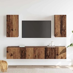 Conjunto com 4 cabides de TV da montado na parede em madeira envelheci
