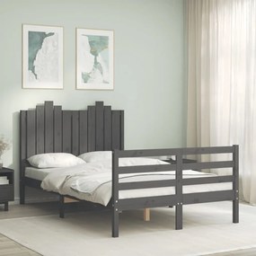 Estrutura de cama de casal c/ cabeceira madeira maciça cinzento