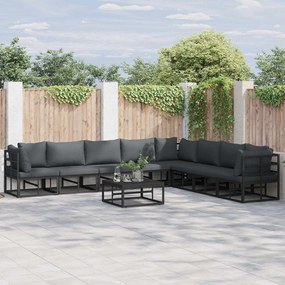 vidaXL Conjunto de Sofá de Jardim com almofada 8 pcs Preto Alumínio