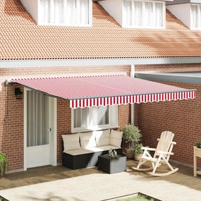 vidaXL Toldo Retrátil Automático Listrado Vermelho e Branco 400x300 cm