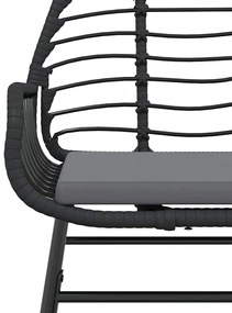 3 pcs conjunto jantar jardim almofadões vime PE vidro preto