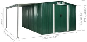 Abrigo de jardim com portas de correr 386x312x178 cm aço verde
