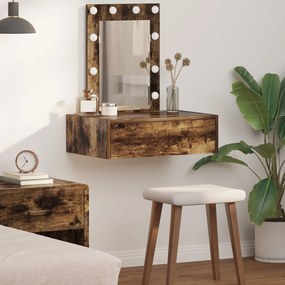 Mesa de Maquilhagem Suspensa com Luzes LED em Carvalho Fumado