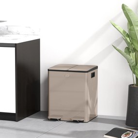 Caixote do lixo de cozinha com 2 compartimentos de 2 x 20 L, aço inoxidável, tampa com fecho suave, 45,8 x 36 x 51,6 cm, dourado