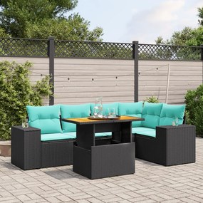 vidaXL 6 pcs conjunto de sofás p/ jardim c/ almofadões vime PE preto