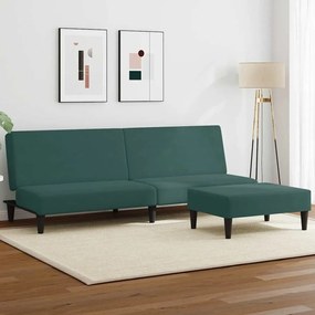 vidaXL Sofá-cama 2 lugares c/ apoio de pés veludo verde-escuro