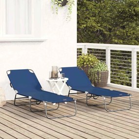 Chaise Longue Dobrável 2 pcs Azul Portátil em Tecido Oxford 600D