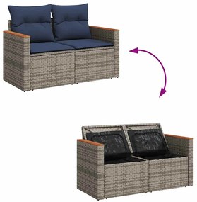 5 pcs conjunto sofás de jardim c/ almofadões vime PE cinzento