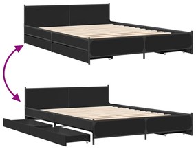 Estrutura de cama c/ gavetas 140x200 cm derivados madeira preto
