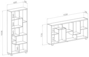 Estante de design de sala de jantar, cor carvalho mate, medidas: 68,5 x 161 x 25 cm de profundidade