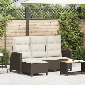 vidaXL Sofá de jardim reclinável em forma de L com almofadões vime PE