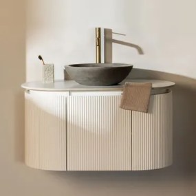 Conjunto De Móvel De Casa De Banho Suspenso Em Madeira Carsone Branco & Sem Unidade Auxiliar & Cimento Cinzento Redondo Ø40 Cm Tarsis & Sem - Sklum