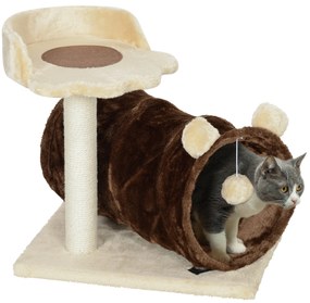 Arranhador para Gatos com Túnel Cama Plataforma Bola Suspensa e Poste de Juta 45x40x47 cm Castanho escuro