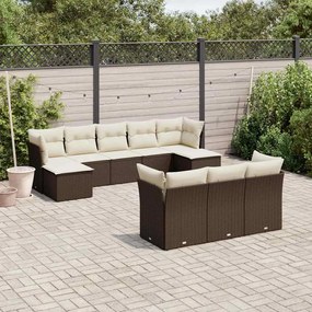 10 pcs conj. sofás jardim com almofadões vime PE castanho