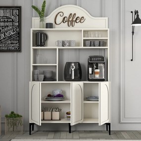 Armário Alto de Cozinha "Coffee" - 200x120x35 cm - Creme e Preto - Des