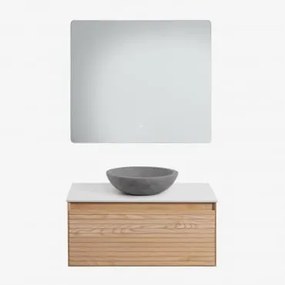 Conjunto De Móvel De Casa De Banho Em Madeira De Freixo Tedrik Castanho Fresno & Cimento Cinzento Redondo Ø40 Cm Tarsis & Led - Sklum