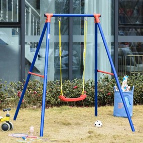 Baloiço de metal para crianças acima de 6 anos com assento de corda ajustável 4 âncoras externas máx. 40 kg 155x160x180cm Multicolor
