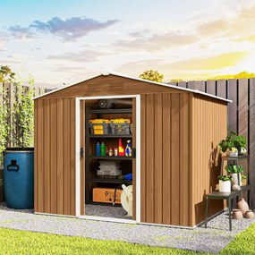 Abrigo de Jardim, 236 x 171 x 191 cm, Portas de Correr com Fechadura, Castanho Escuro