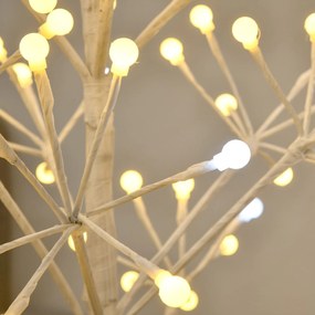 HOMCOM Árvore de Bétula Altura 120cm com 168 Luzes LED IP44 Branco Quente Ramos Flexíveis e Base de Candeeiro Árvore de Decoração de Natal para Festas Aniversários Casamentos 18x18x120cm Branco