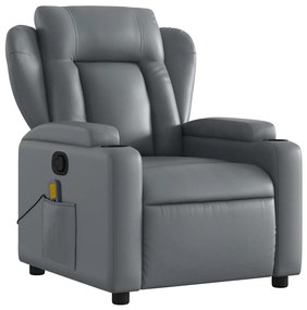 Poltrona de massagens reclinável couro artificial cinzento